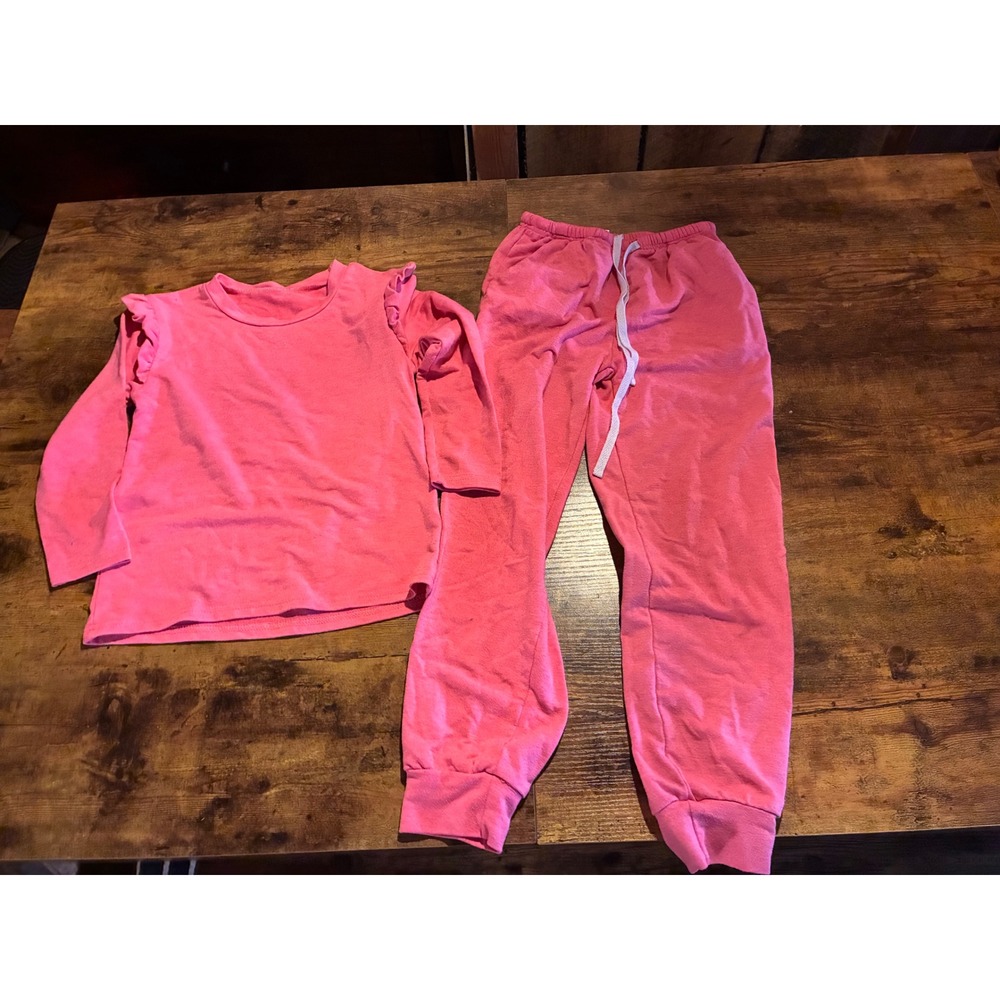 Unbranded Ruffle Shoulder Lounge Set Kids 6Y-7Y Pink Excellent Jogger 2pc Pants
